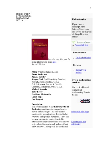 Encyclopedia of Toxicology 4 vols set