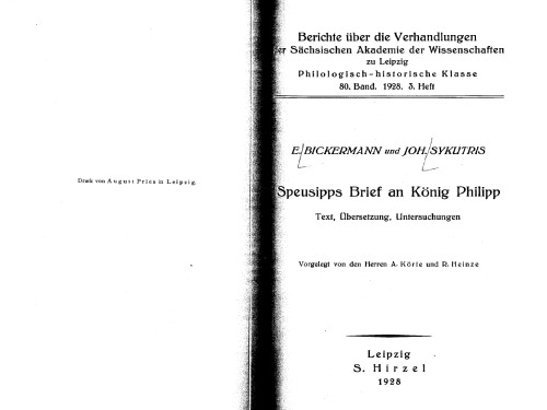 Speusipps Brief an Koenig Philipp
