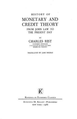 History of Monetary and Credit Theory