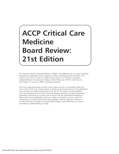 ACCP Critical Care Medicine Board Review: 21st Edition  2012