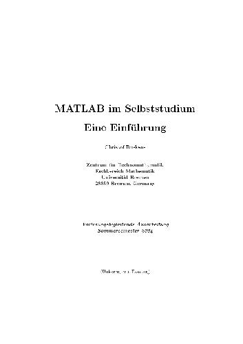 Numerische Mathematik 1. Einfuehrung in MATLAB