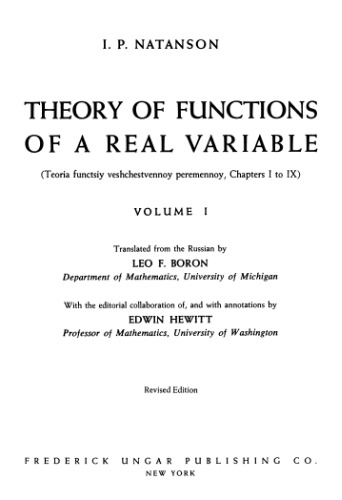 Theory of functions of a real variable, Vol.I