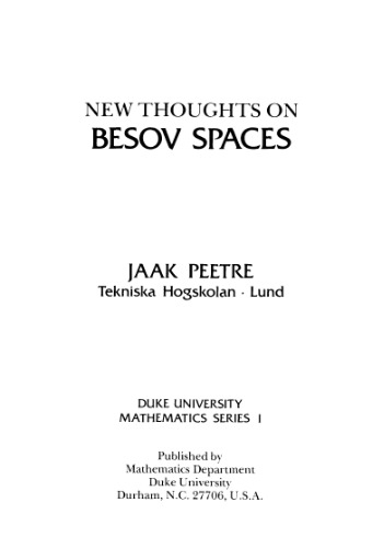New Thoughts on Besov Spaces 