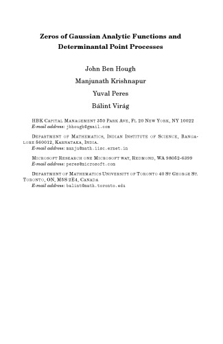 Zeros of Gaussian analytic functions and determinantal point processes