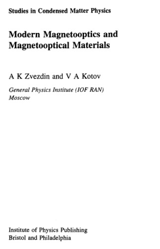 Modern Magnetooptics and Magnetooptical Materials 