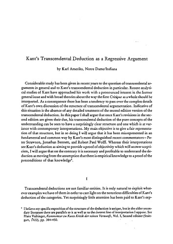 Kant’s Transcendental Deduction as a Regressive Argument