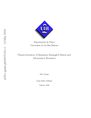Characterization of Quantum Entangled States [thesis]