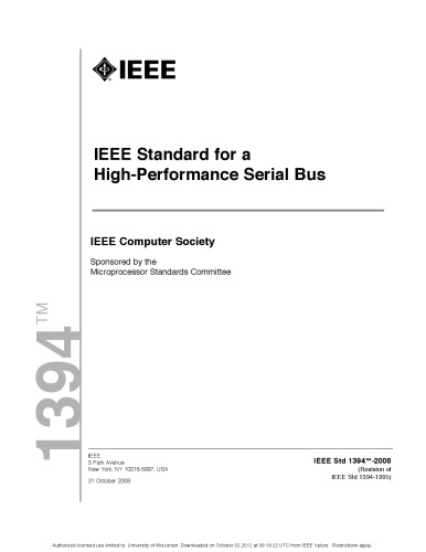 IEEE Std 1394 -2008 Standard for a High-Performance Serial Bus (FireWire)