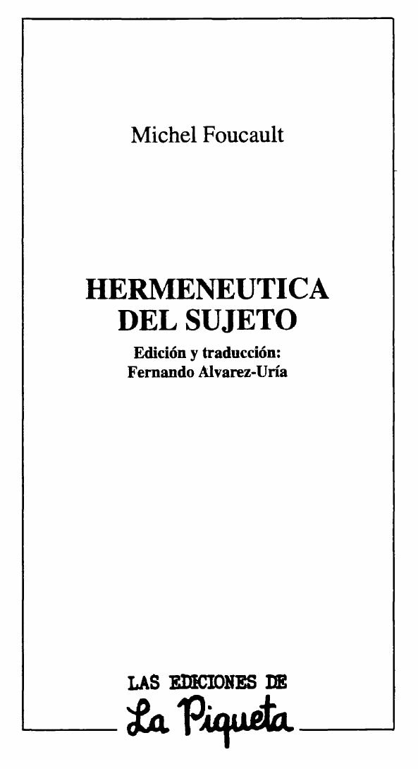 La hermenéutica del sujeto