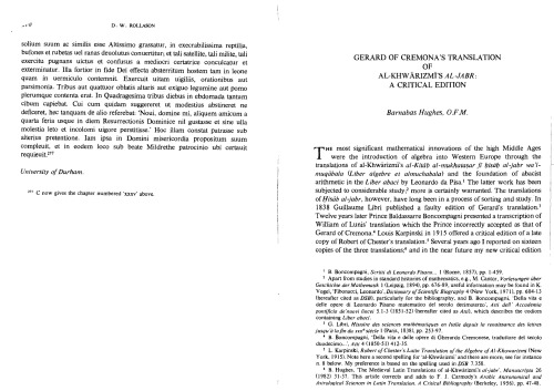 Geraard of Cremona's translation of al-Khwarizmi's al-jabr: A critical edition