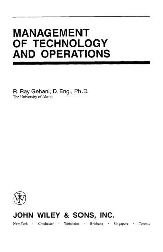 Management of Technology and Operations