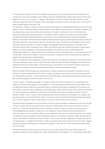 Enotes summary of Sidney's Defence or Apology for Poetry