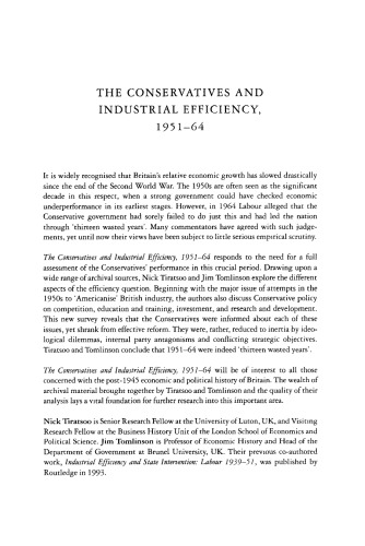 The Conservatives and Industrial Efficiency, 1951-1964: Thirteen Wasted Years?