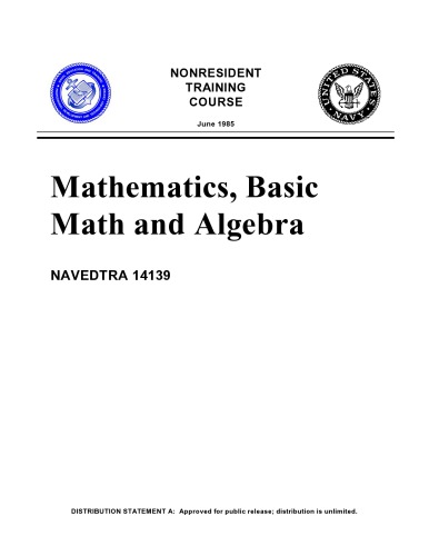 Mathematics, Basic  Math and Algebra  NAVEDTRA 14139