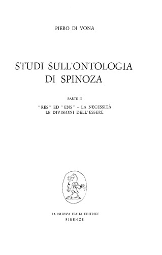 Studi sull'ontologia di Spinoza, parte II: 