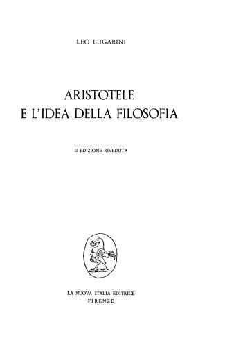 Aristotele e l'idea della filosofia