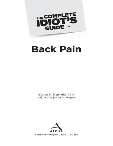The Complete Idiot's Guide to Back Pain