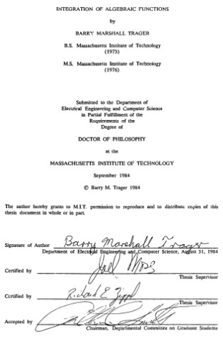 Integration of algebraic functions [PhD Thesis]