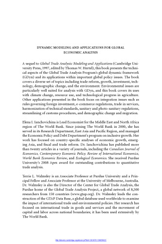 Dynamic Modeling and Applications for Global Economic Analysis