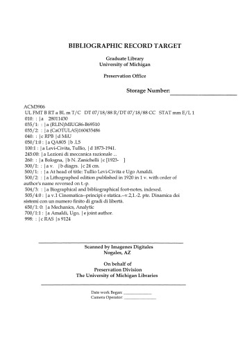 Lezioni di Meccanica Razionale, Vol. 1: Cinematica. Principi e statica