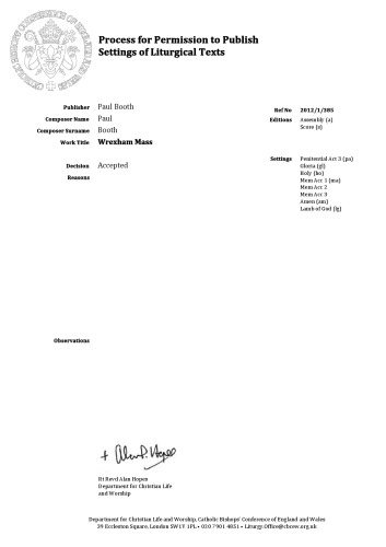 Wrexham Mass (Assembly and Full Score)