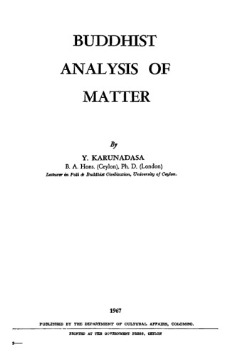 Buddhist Analysis of Matter