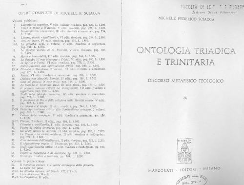 Ontologia triadica e trinitaria. Discorso metafisico teologico