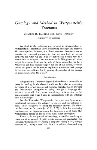 Ontology and Method in Wittgenstein's Tractatus