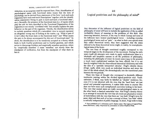 The Legacy of logical positivism; studies in the philosophy of science [Chapter 22]