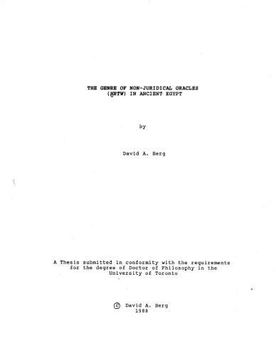 The genre of non juridical oracle in Ancient Egypt (dissertation)