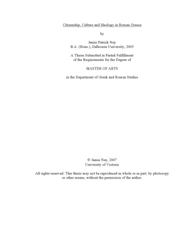 Citizenship in Roman Greece : ideology, culture and identity