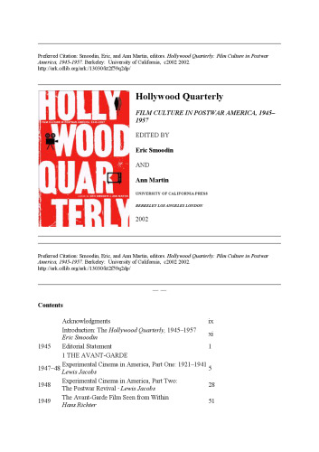 Hollywood quarterly : film culture in postwar America, 1945-1957