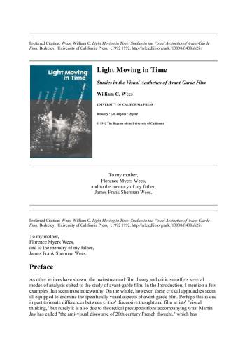 Light Moving in Time : Studies in the Visual Aesthetics of Avant-Grade Film