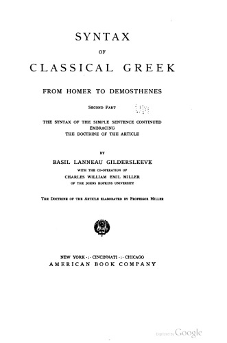 Syntax of classical Greek from Homer to Demosthenes vol 2