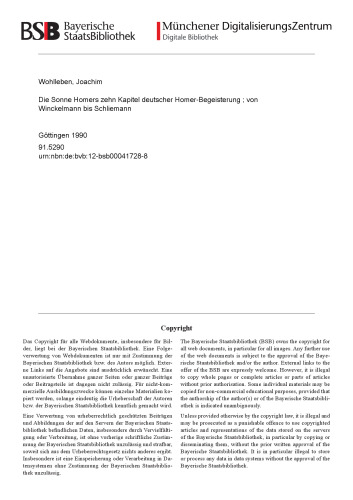 Die Sonne Homers : zehn Kapitel deutscher Homer-Begeisterung : von Winckelmann bis Schliemann