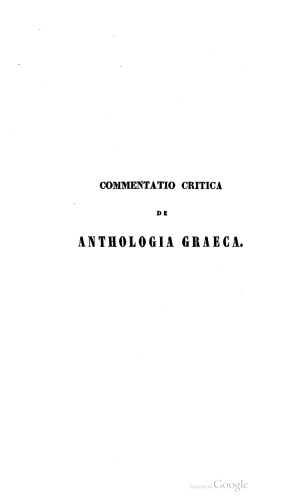 Commentatio critica de Anthologia graeca