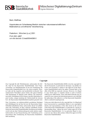 Hippokrates am Scheideweg : Medizin zwischen naturwissenschaftlichem Materialismus und ethischer Verantwortung