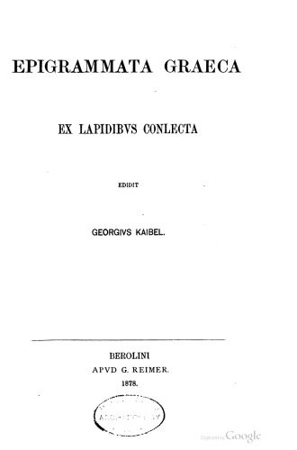 Epigrammata graeca ex lapidibus conlecta