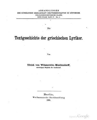 Die Textgeschichte der griechischen Lyriker