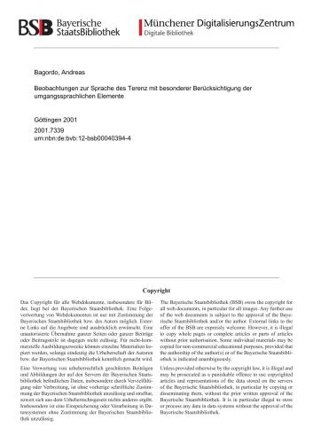 Beobachtungen zur Sprache des Terenz mit besonderer Berücksichtigung der umgangssprachlichen Elemente