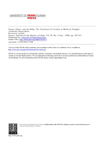 Seneca, Ethics, and the Body: The Treatment of Cruelty in Medieval Thought