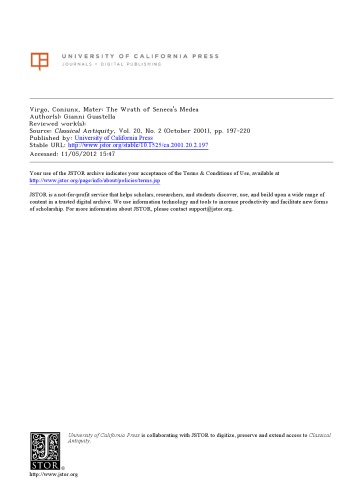 Virgo, Coniunx, Mater: The Wrath of Seneca's Medea
