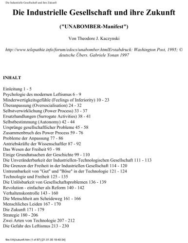 Die Zukunft der industriellen Gesellschaft - Unabomber Manifest