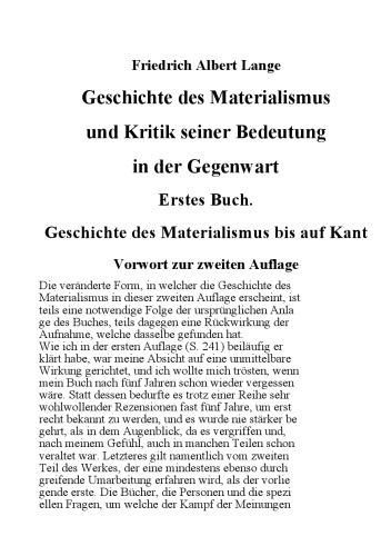 Geschichte des Materialismus und Kritik seiner Bedeutung in der Gegenwart