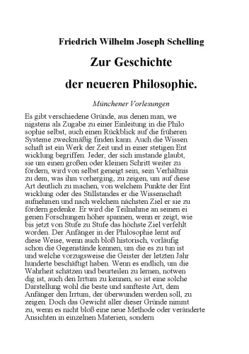 Zur Geschichte der neueren Philosophie : Münchener Vorlesungen