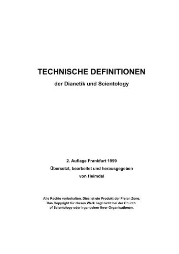 TECHNISCHE DEFINITIONEN der Dianetik und Scientology