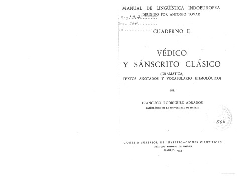 Védico y sánscrito clásico : gramática, textos anotados y vocabulario etimológico