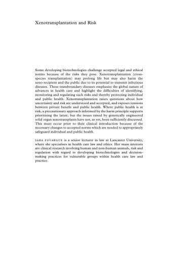 Xenotransplantation and risk : regulating a developing biotechnology