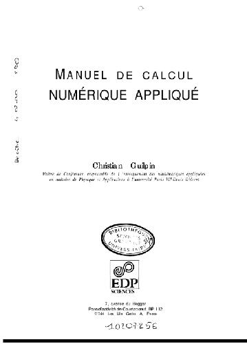 Manuel du calcul numerique applique