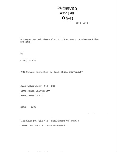 Thermoelectric Phenomena in Diverse Alloy Systems [thesis]